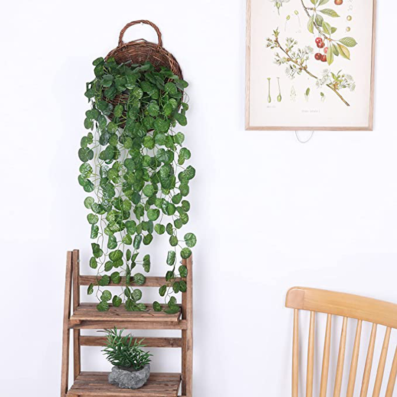 Artificial Basket Rattan Hangi - Pilea Peperomioides recension och pris