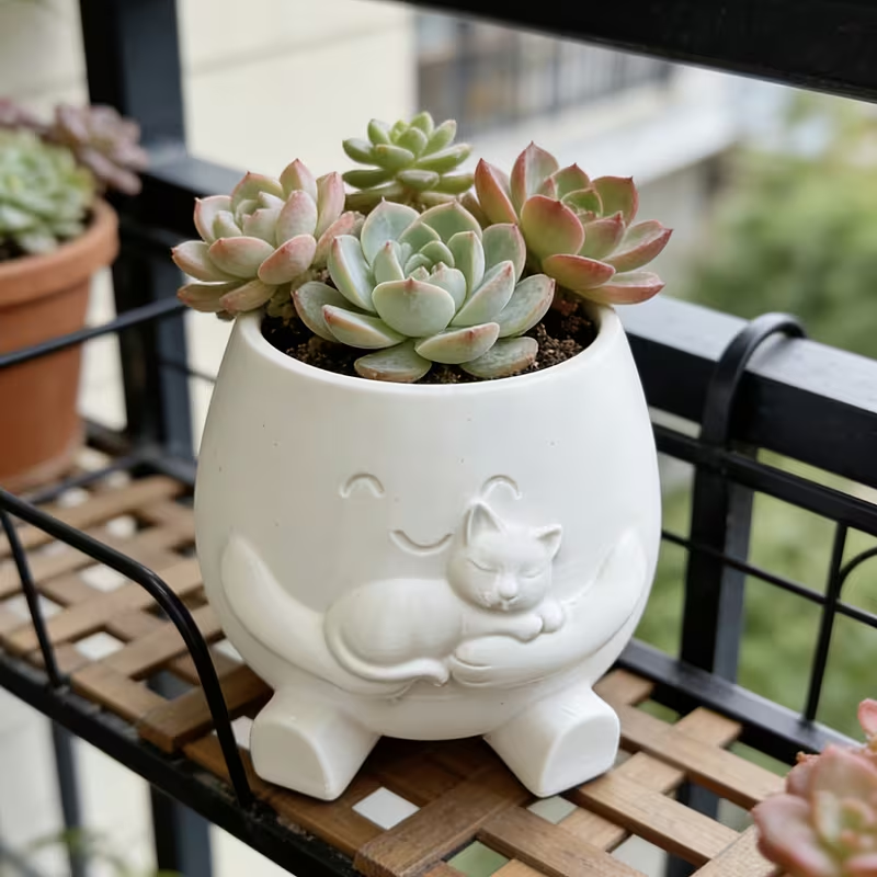 3D Printed Cat Flowerpot Decor - Echeveria Succulent recension och pris