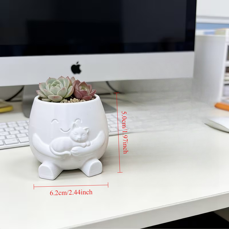 3D Printed Cat Flowerpot Decor - Echeveria Succulent recension och pris