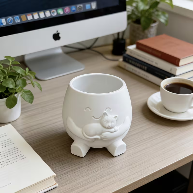 3D Printed Cat Flowerpot Decor - Echeveria Succulent recension och pris